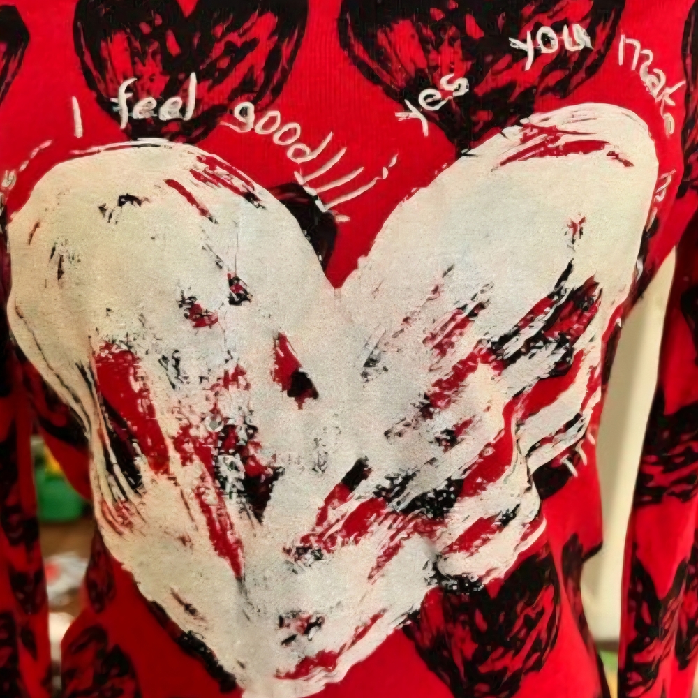 Heart Print Red Women's Long Sleeve Sweater - Picture 4 of 4